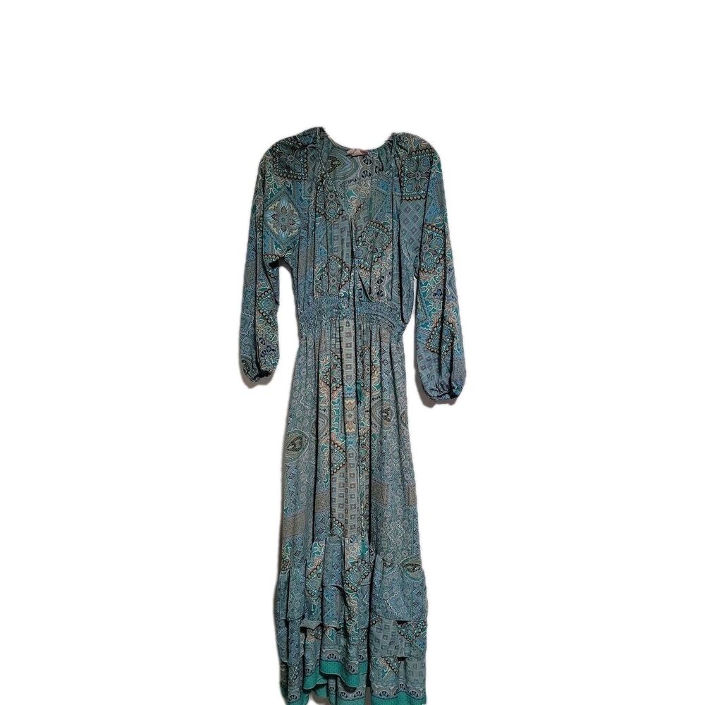 Boemo Bohemian Print Maxi Dress Long Sleeve Flowy Colorful Size Medium